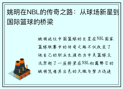 姚明在NBL的传奇之路：从球场新星到国际篮球的桥梁